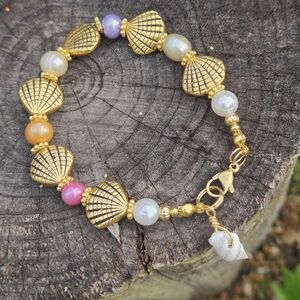 Freshwater Pearl And Sea Shell Multi Color Bracelet Beachy Summer Rainbow